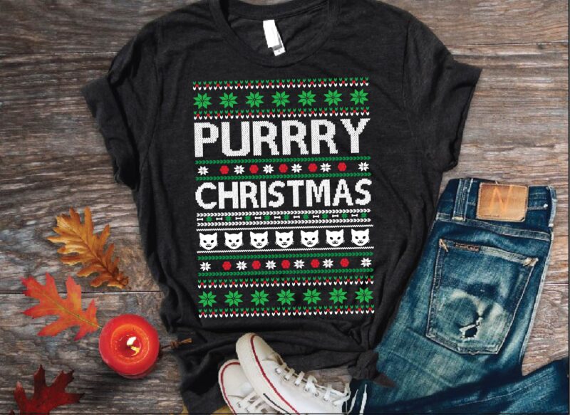 Purrry christmas ugly sweater t shirt design png