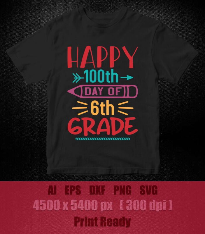 Happy 100th day of 6th grade SVG editable vector t-shirt design printable files