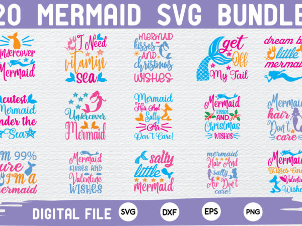 Mermaid svg bundle t shirt designs for sale