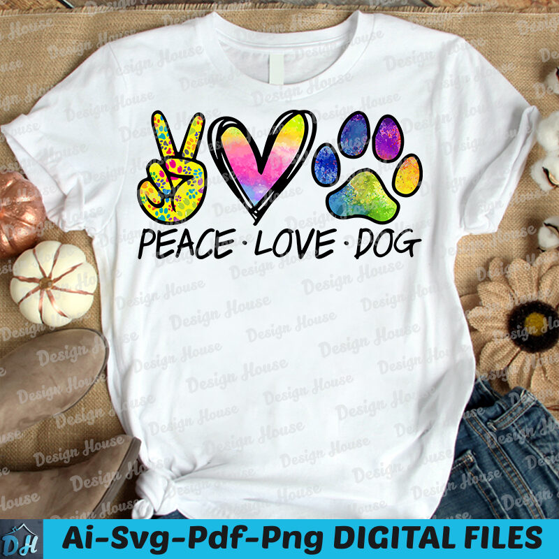 Peace love dog t-shirt design, Peace love dog SVG, Dog Paw shirt, Dog tshirt, Funny Peace love dog tshirt, Dog paw sweatshirts & hoodies