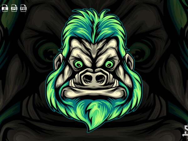 Gorilla head illustration t shirt design template