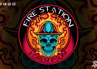 Skull Fire Station Mascot t shirt template vector