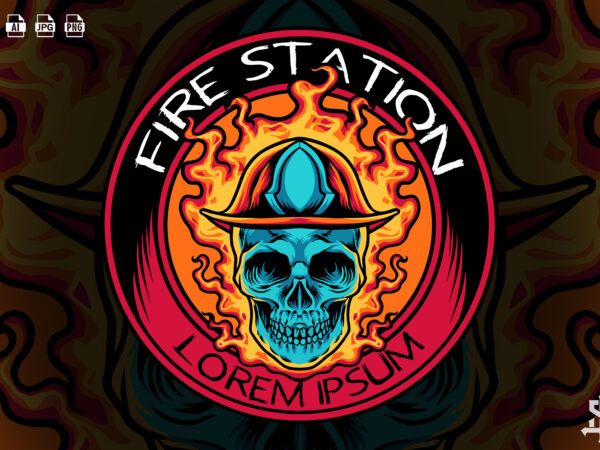 Skull fire station mascot t shirt template vector