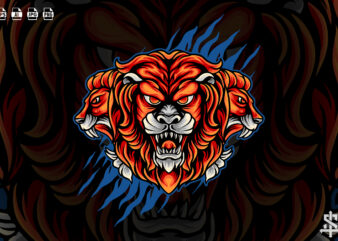 Three Tiger Heads t shirt designs for sale