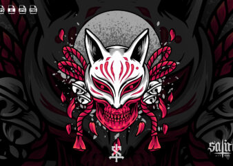Skull Head With Kitsune Mask t shirt template vector
