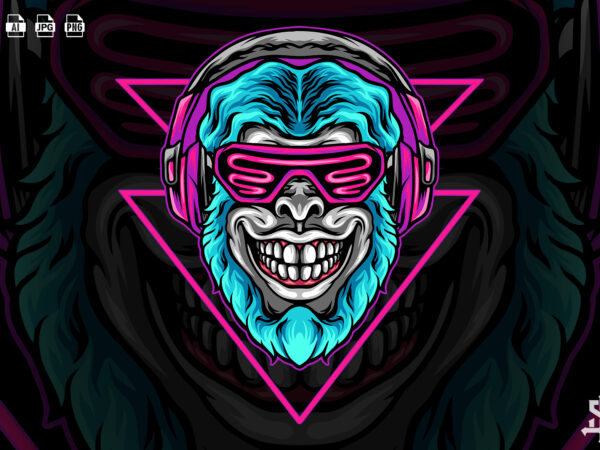 Cyberpunk monkey with headphone t shirt vector file