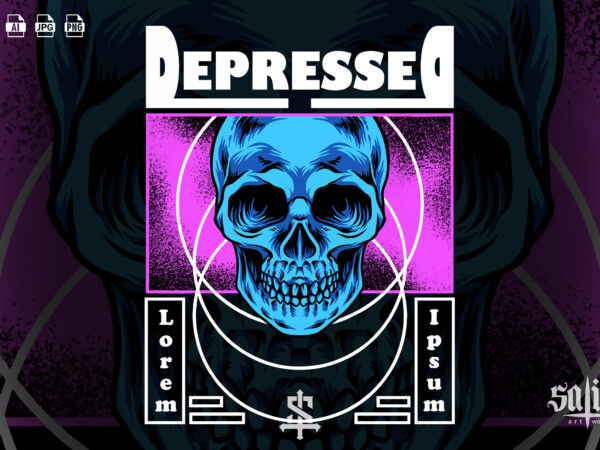 Depressed skull illustration t shirt vector illustration