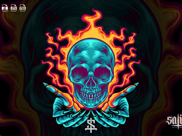 Burning hands and skull t shirt template