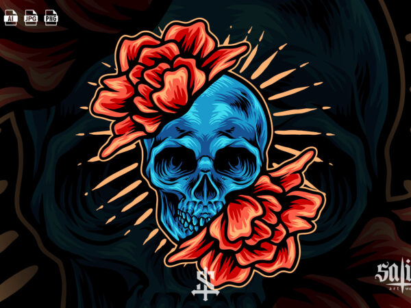 Skull and roses t shirt template vector