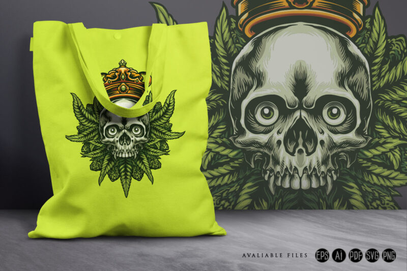 King cannabis skull and weed leaf