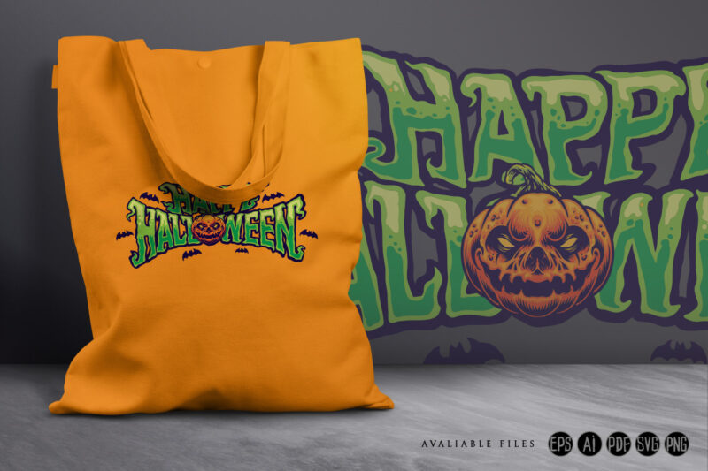 Happy Halloween Pumpkin Head Typography