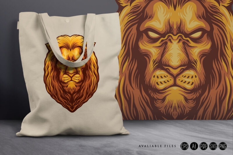 Golden wise lion head Mascot Logo Illustrations