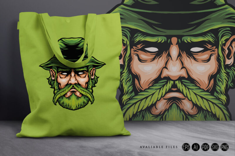 Marijuana farmer with weed leaf mustache illustration
