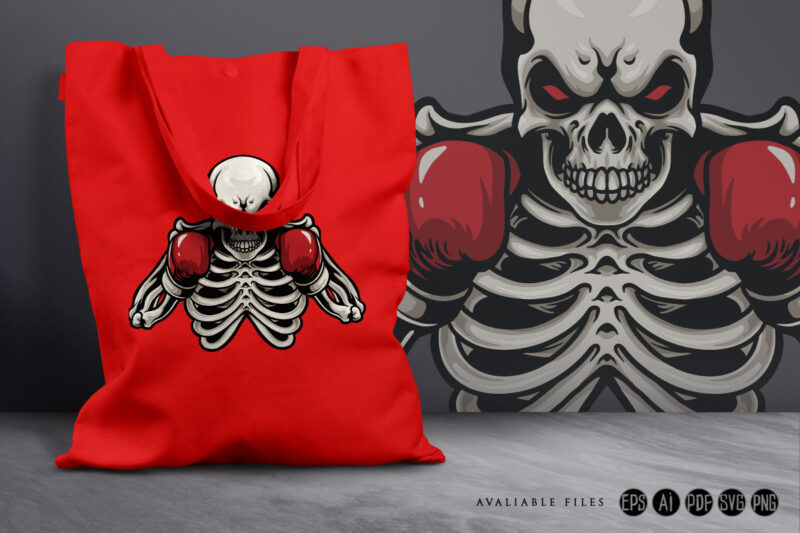 Skull boxer with red boxing gloves mascot