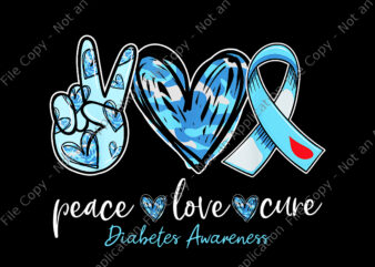 Peace Love Cure Blue Ribbon Diabetes Awareness Month Png, Peace Love Cure Png, Diabetes Awareness Blue t shirt illustration