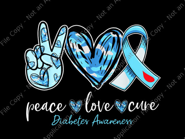Peace love cure blue ribbon diabetes awareness month png, peace love cure png, diabetes awareness blue t shirt illustration