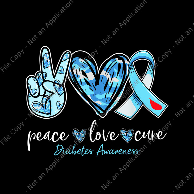 Peace Love Cure Blue Ribbon Diabetes Awareness Month Png, Peace Love Cure Png, Diabetes Awareness Blue