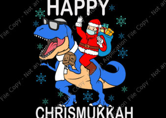 Happy Chrismukkah Svg, Hanukkah Christmas Jewis Xmas Svg, Santa Svg, T-rex Christmas Svg, Santa riding Trex Svg, Christmas Svg