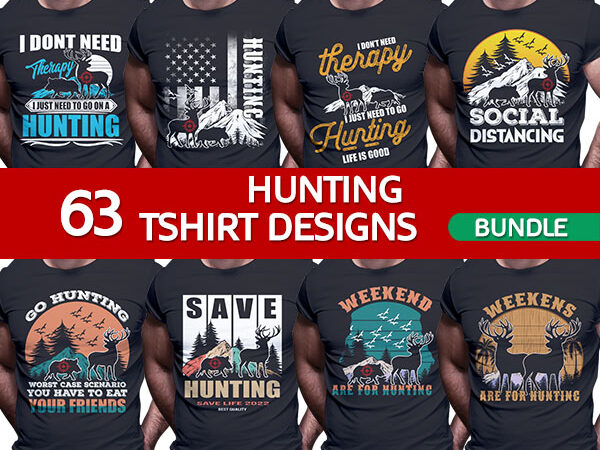 63 hunting tshirt designs bundle editable