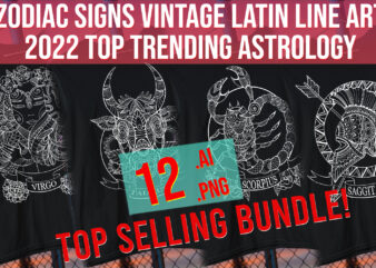 Zodiac Signs 2022 Latin Line Art Vintage Classic Horoscope Best Seller