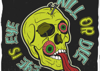 Dead skull with a tongue, t-shirt design