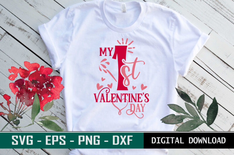 My 1st Valentine’s Day Valentine quote Typography colorful Kids SVG cut file for print on T-shirt and more merchandising