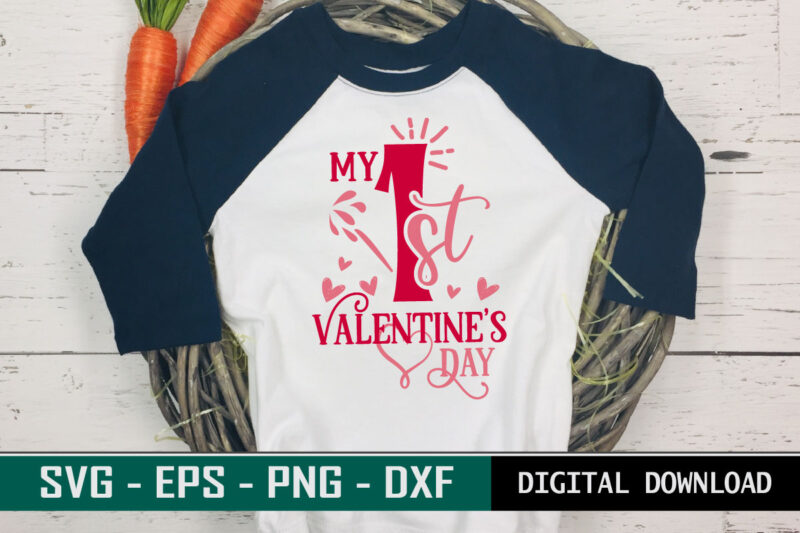 My 1st Valentine’s Day Valentine quote Typography colorful Kids SVG cut file for print on T-shirt and more merchandising