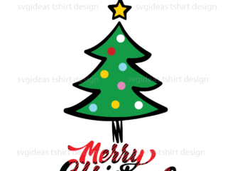 Merry Christmas, Christmas Tree decorated with many colors and Stars Silhouette Sublimation Files