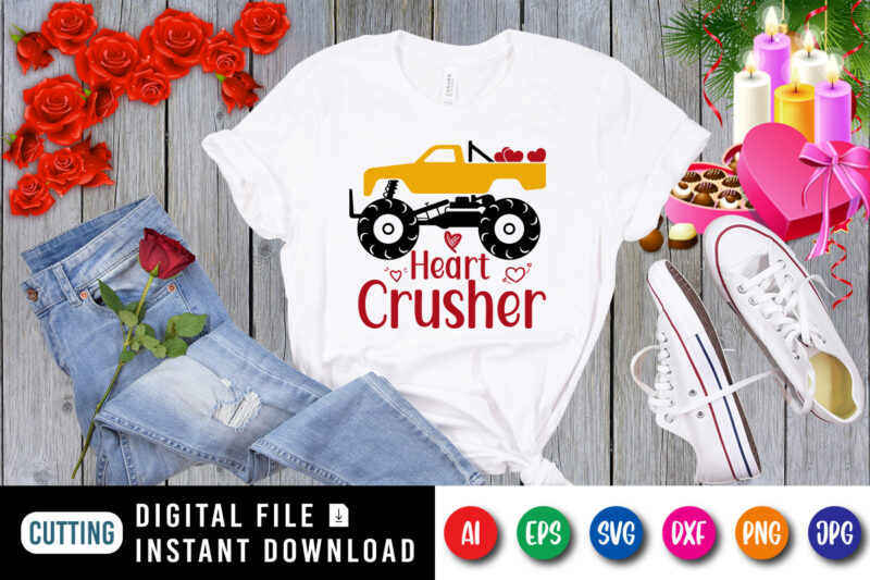 Heart crusher t-shirt, monster truck shirt, heart shirt, valentine truck shirt print template
