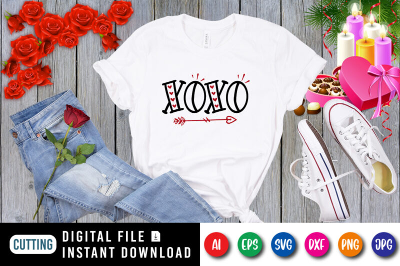 XOXO Shirt, Valentines XOXO Shirt, Valentines Day Shirt, heart, arrow , valentine shirt print template