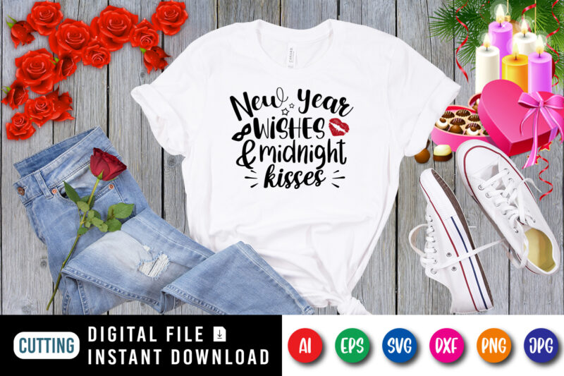 New year wishes and midnight kisses t-shirt, kisses shirt, new year shirt, midnight shirt, new year shirt print template