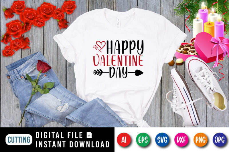 Happy Valentine’s Day, Typography SVG, valentine arrow shirt, happy valentine shirt, valentine heart shirt template