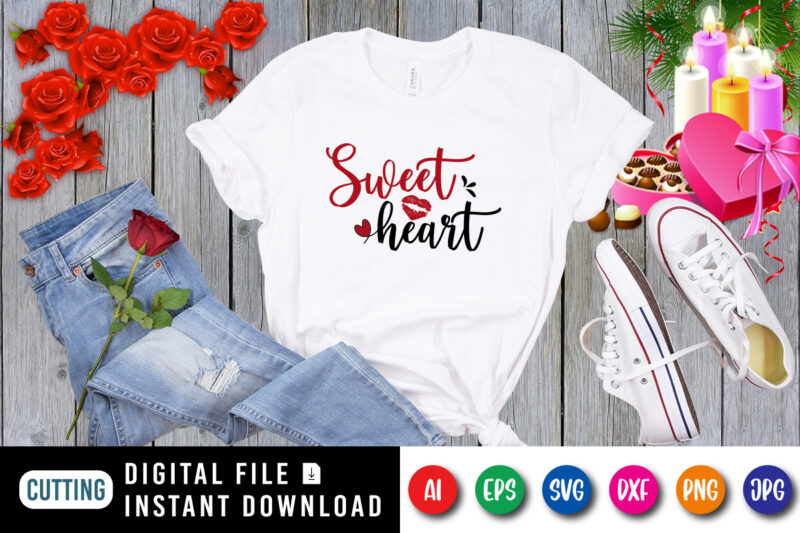 Sweet heart t-shirt, Valentine Lip SVG, Valentine heart shirt, valentine shirt, lip shirt, heart shirt template