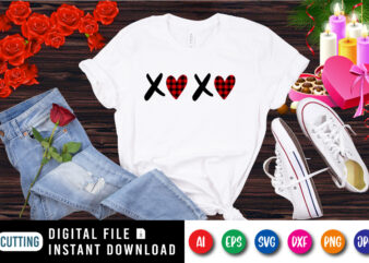 XOXO Shirt, Valentines Shirt, Valentines Day Shirt, plaid heart shirt print template