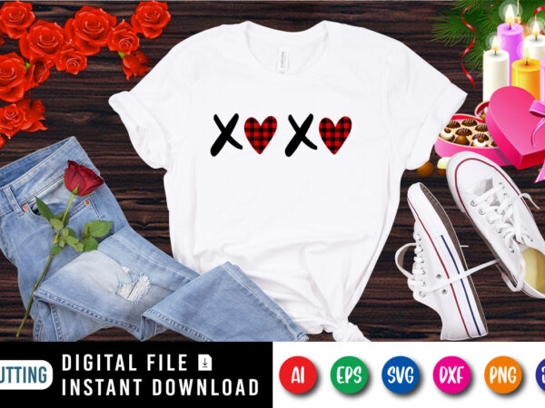Xoxo shirt, valentines shirt, valentines day shirt, plaid heart shirt print template