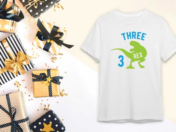 Dinosaur birthday boy gift, three rex diy crafts svg files for cricut, silhouette sublimation files t shirt vector illustration