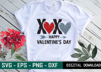 XOXO Happy Valentine’s Day Valentine quote Typography colorful romantic SVG cut file for print on T-shirt and more merchandising