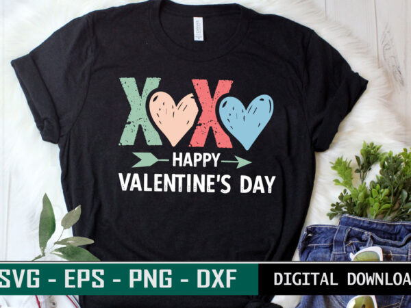Xoxo happy valentine’s day valentine quote typography colorful romantic svg cut file for print on black t-shirt and more merchandising