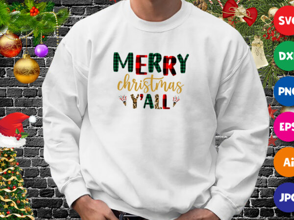 Merry christmas y’all, christmas shirt, merry y’all shirt, christmas y’all shirt print template t shirt designs for sale