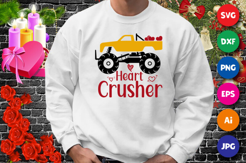 Heart crusher t-shirt, monster truck shirt, heart shirt, valentine truck shirt print template