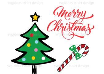 Merry Christmas, Christmas Tree With Stars and candy cane Silhouette Sublimation Files t shirt designs for sale