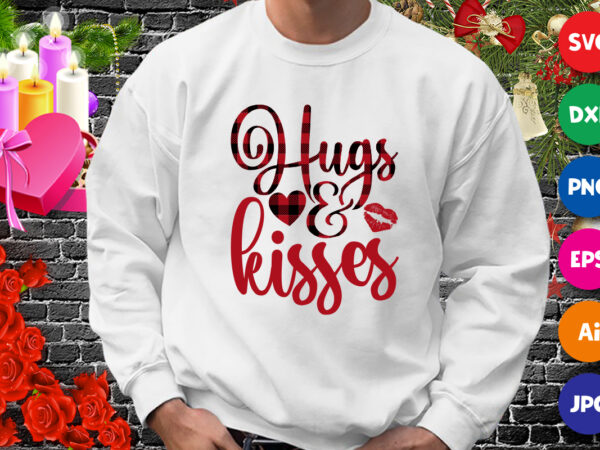 Hugs and kisses t-shirt, plaid heart shirt, lip shirt, kisses shirt, valentine kisses shirt, valentine shirt template