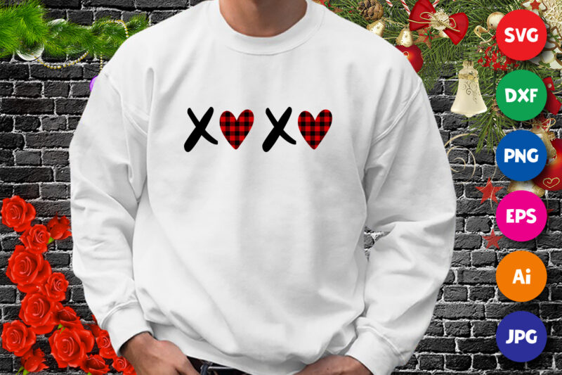 XOXO Shirt, Valentines Shirt, Valentines Day Shirt, plaid heart shirt print template