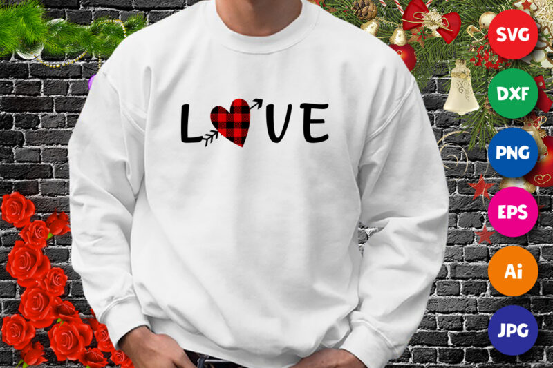 valentine love, plaid heart shirt, love shirt, valentine shirt print template