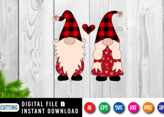 Valentine Gnome, plaid hat, plaid heart, valentine pattern, valentine gnome shirt print template t shirt vector art