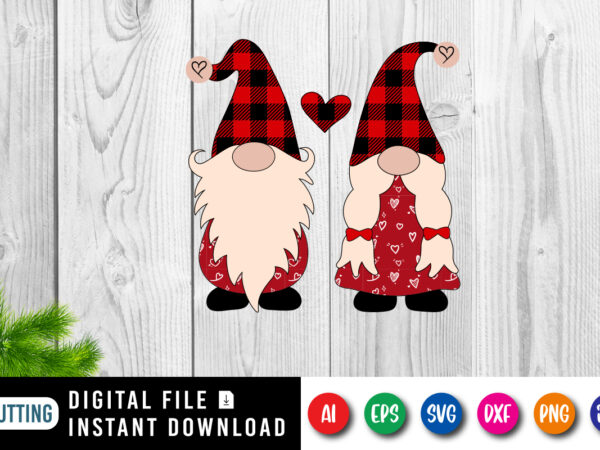 Valentine gnome, plaid hat, plaid heart, valentine pattern, valentine gnome shirt print template t shirt vector art