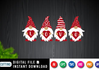 gnomes, valentine gnome, love gnome, love shirt, valentine pattern gnome hat shirt print template