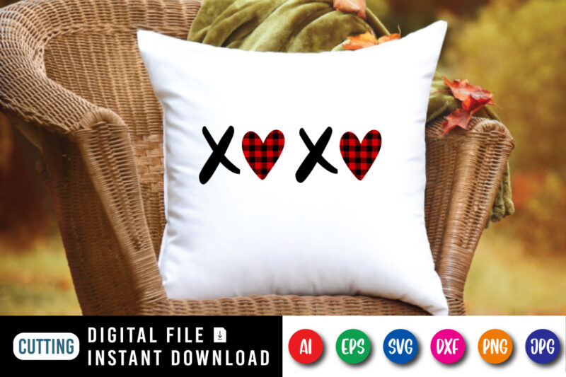 XOXO Shirt, Valentines Shirt, Valentines Day Shirt, plaid heart shirt print template