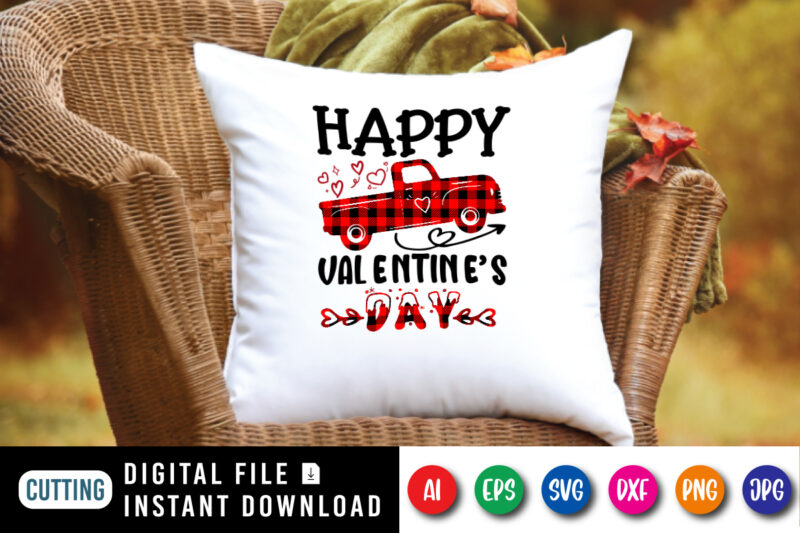 Happy Valentine’s Day, plaid truck, valentine truck shirt, valentine day shirt print template