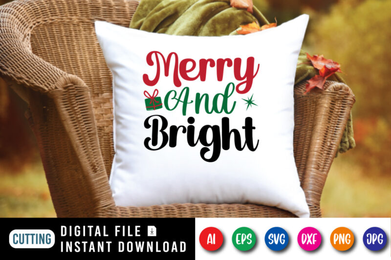 Merry and bright t-shirt, Christmas shirt, bright shirt, Christmas gift box shirt print template